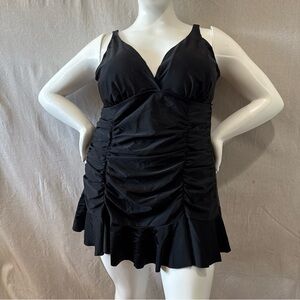 Torrid black ruched swim dress with skirt one piece size 3
